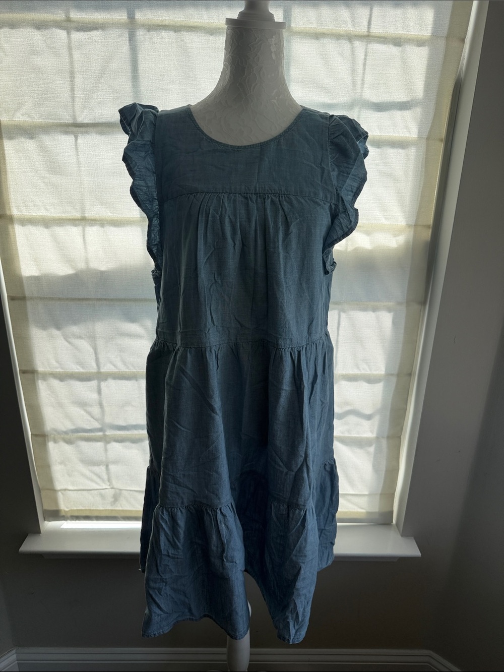 J. Crew Light Blue Ruffle Tiered Mini Dress